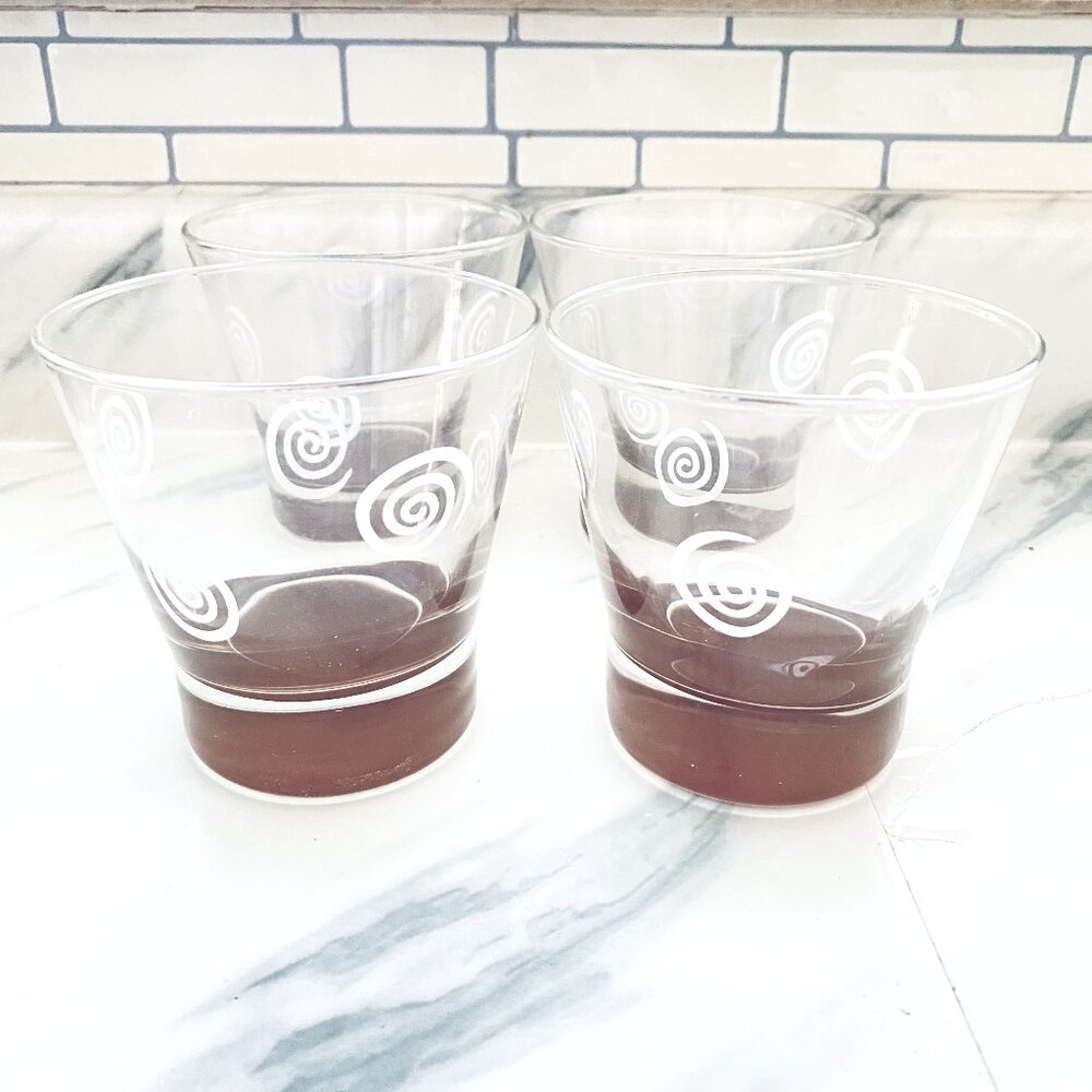Unique Cocktail Drinking Glasses with Hand Painted Swirly Pattern - Set of 4